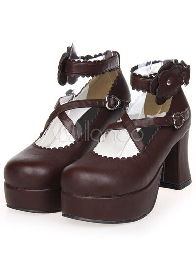  Lolitashow Chaussures de lolita marronnes à plate-forme