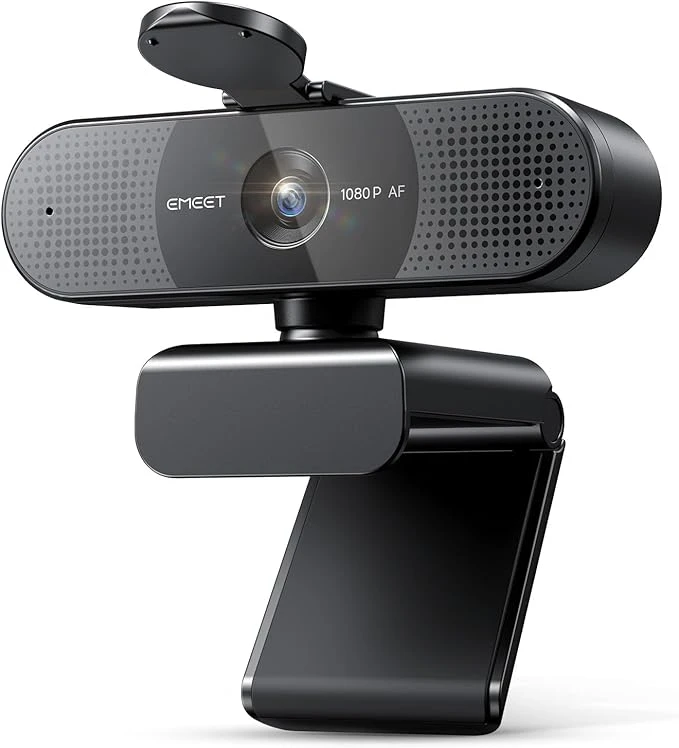 eMeet HD Webcam，C960 AF 1080P Webcam avec Cache-Objectif & Double Microphone, 360 ° Caméra en Streaming avec PDAF Correction Automatique de la lLumière, Plug & Play, Webcam Idéal pour Win10, Mac OS