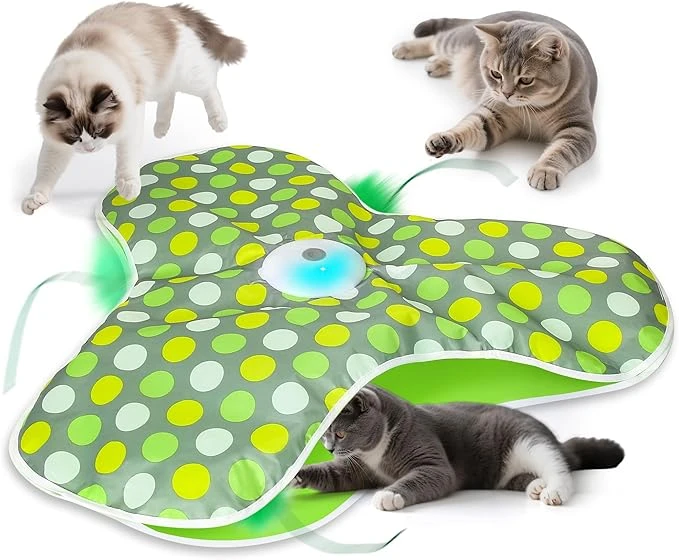 Jouet Chat, Jouet Chat Interactif pour Chats Adultes D'intérieur, Jouet de Cache-Cache pour Chat avec Plumes, Jeux pour Chat de Chasse, Chargement USB, Jouet Électronique pour Chaton (Vert)