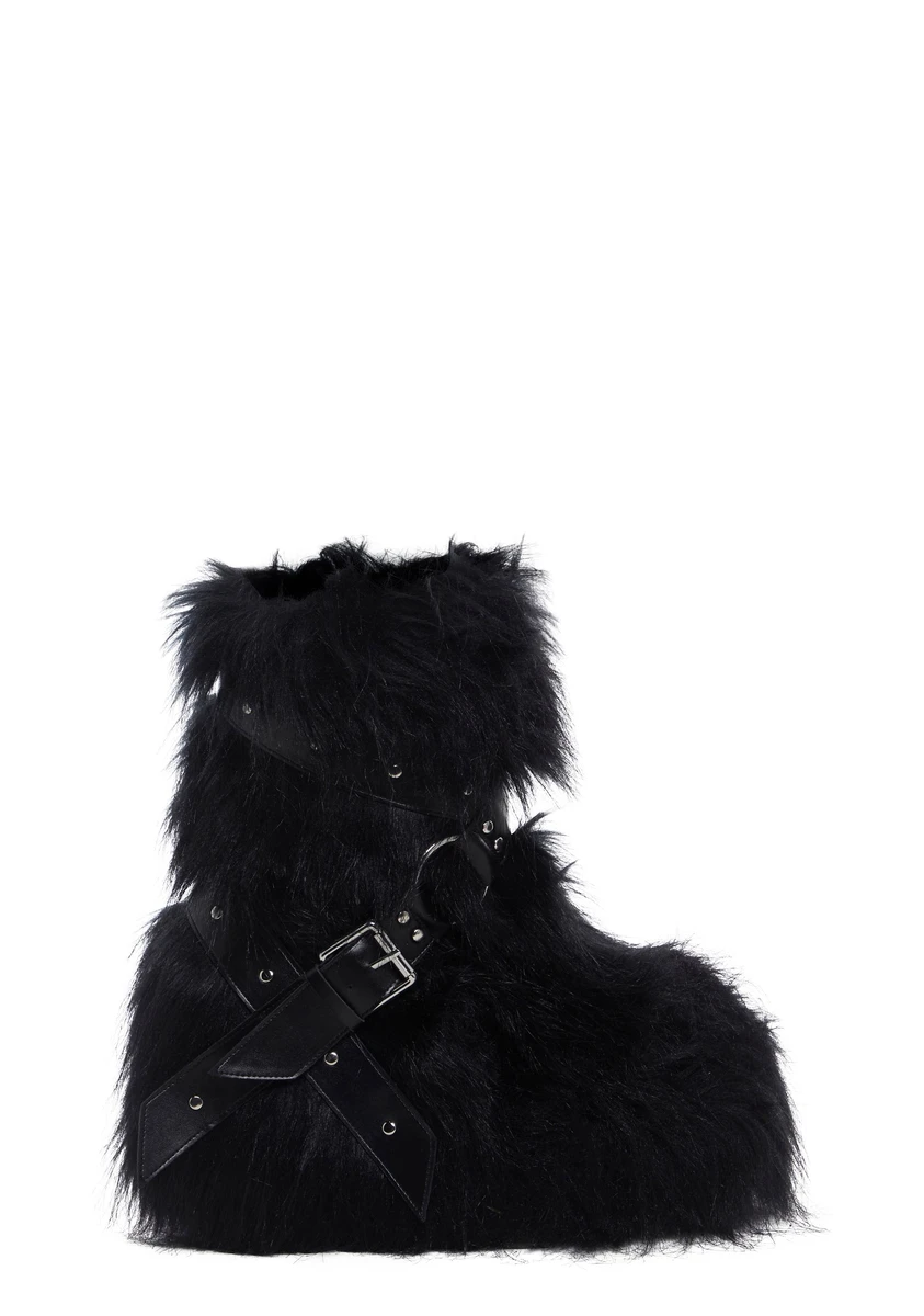 Club Exx Burning Man Faux Fur Platform Boots Rave Festival - Black