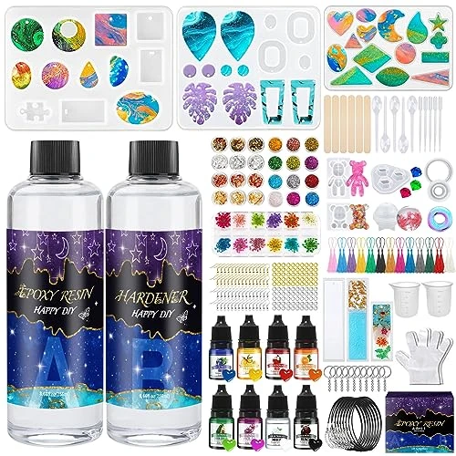 JOTOL Resine Epoxy Transparente,Resine Epoxy Kit,Pigment de résine,Feuille d'or,Paillettes,pour la Fabrication de Bijoux en Cristal Pendentif Bracelet