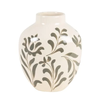 Vase en grès blanc motif végétal vert H22 Filo | Maisons du Monde
