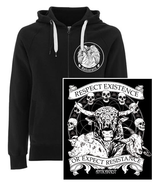 'Respect Existence or Expect Resistance' Vegan Zip-up Hoodie