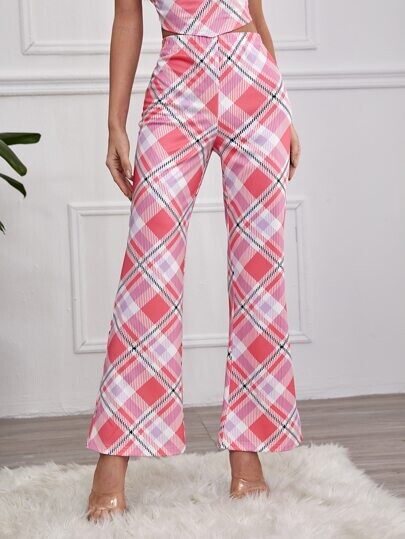 Pantalon évasé à carreaux