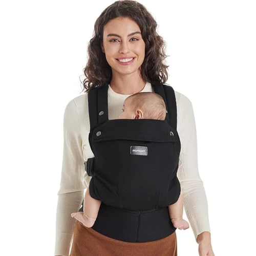 Momcozy Porte-bébé, pur coton doux pour la peau de bébé, design ergonomique pour enfants de 3 à 20 kg, léger et confortable, mains libres pour les mamans et les papas, Noir