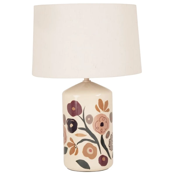 Lampe en céramique à motif floral et abat-jour en polyester recyclé