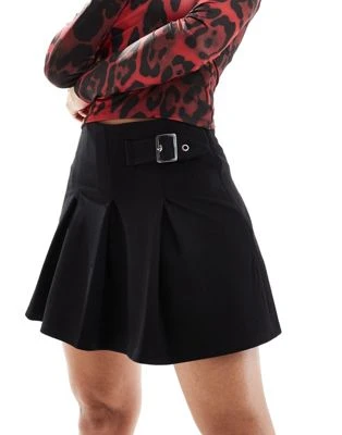 ASOS DESIGN - Mini-jupe plissée à détail boucle - Noir