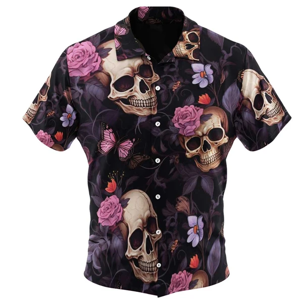 Mystical Skull Rose Pattern Hawaiian Shirts - Tropi Hawaiian Shirts