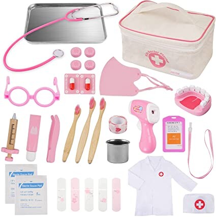 TIGERHU 32 Pièces Malette Docteur Enfant avec Plat médical en Acier Inoxydable et Tasse de comptage, Rôle Jouets du Docteur pour Fille Garcon Enfants, Rose : Amazon.fr: Jeux et Jouets