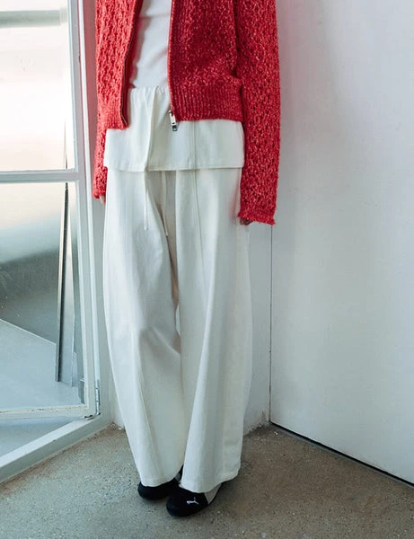White Cotton Crop Barrel Leg Pants With Skirt Overlay-PREORDER