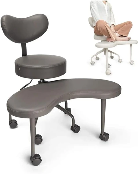 Chaise avec pieds croisés, support lombaire et tabouret réglable - Design ergonomique pour de multiples positions assises