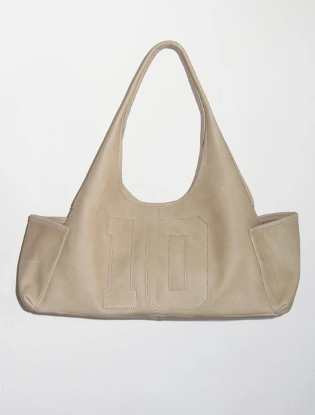 10YEARS BAG-Beige blue shoulder bag with two pockets