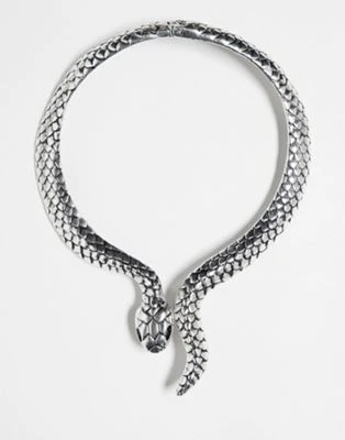 Reclaimed Vintage - Collier oversize unisexe à motif serpent - Argenté