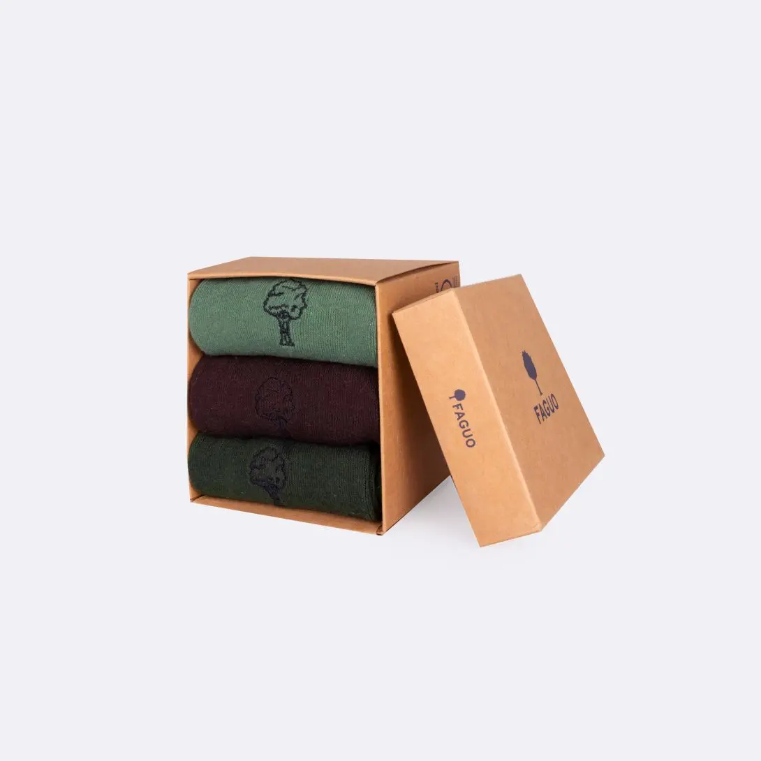Chaussettes vert & bordeau végan coton  - modèle Socks x3 - FAGUO