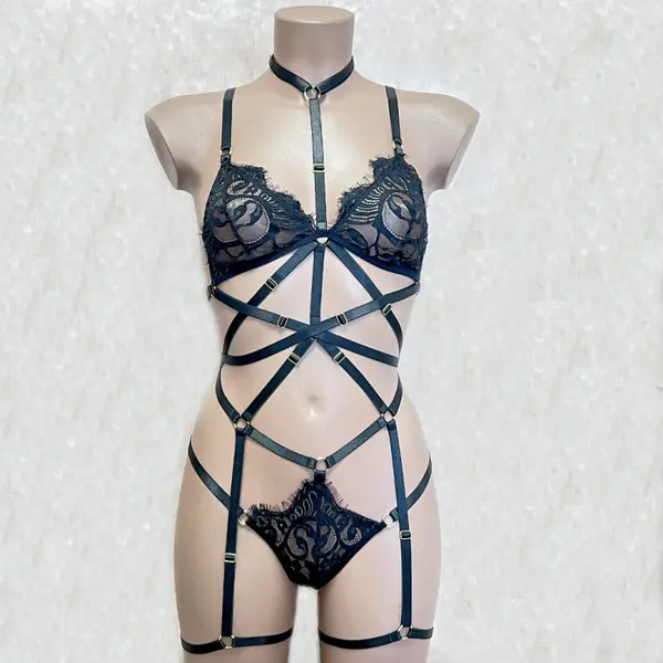 Body String Harnais en Dentelle avec Jarretières Intégrées