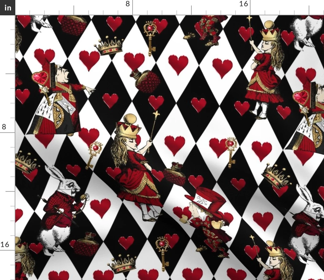 Queen of hearts, Red and Gold with Black Fabric | Spoonflower