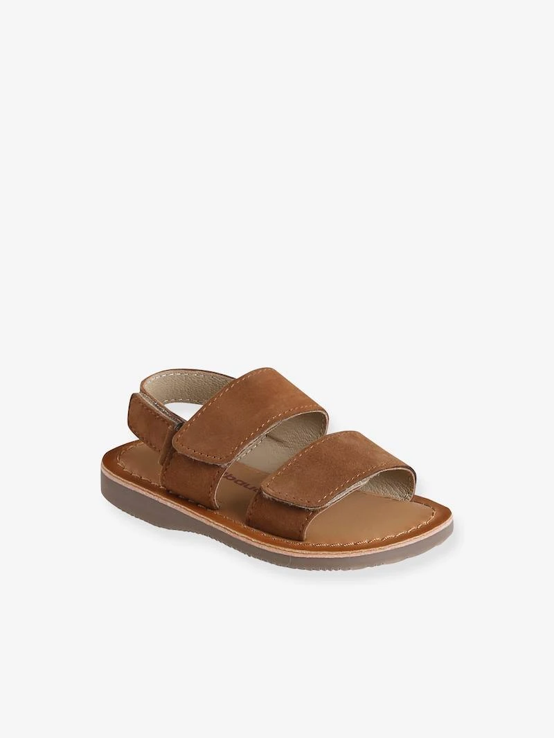 Sandales scratchées cuir bébé camel - Vertbaudet