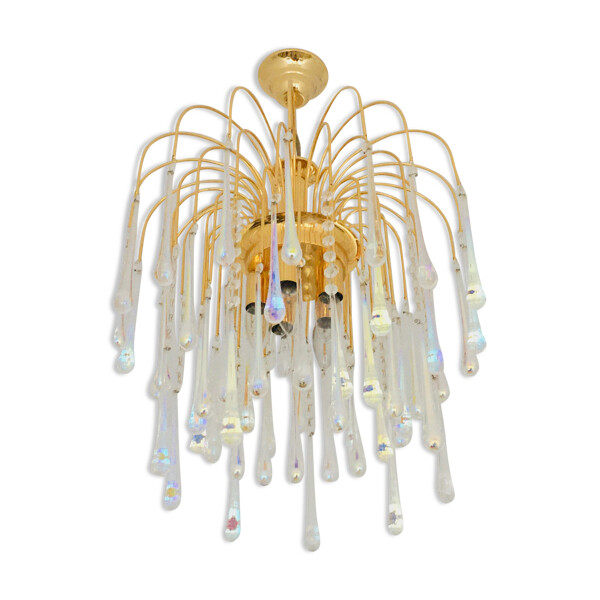 Lustre vintage en verre de Murano Teardrop Waterfall, années 1970 | Selency