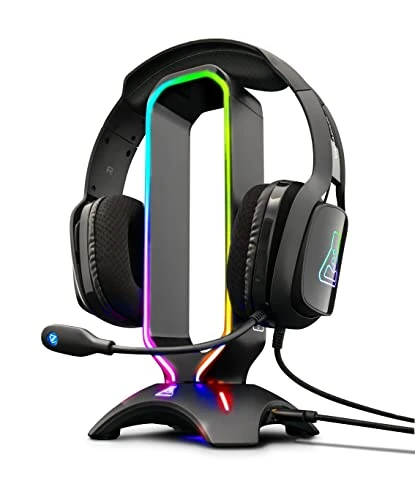 The G-Lab K-Stand Radon Support pour Casque/Micro-Casque Gaming - Rétro-éclairage RGB, Hub USB 2 x 2.0, Base antidérapante - Support Universel pour Casques Gamer PC PS5 Xbox Nintendo Switch – New