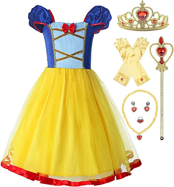 ReliBeauty Petites Filles Robe de Princesse Manches Juliettes Costume Jaune avec Accessoires,2-3 ans/100 : Amazon.fr: Jeux et Jouets