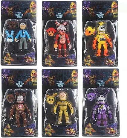 Lot de 6 Figurines articulées Five Nights Games - Poupées FNAF - Nightmare Foxy Freddy Bonnie Fazbear Chica - 16,5 cm