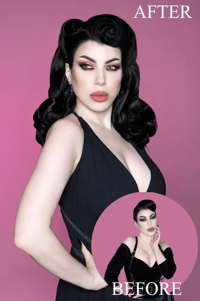 1950s style shoulder length half wig hairpiece with beautiful vintage waves: Onyx