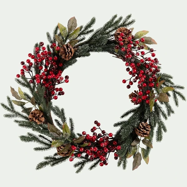 PHIORE - Couronne de Noël avec pommes de pin et baies - vert D45cm