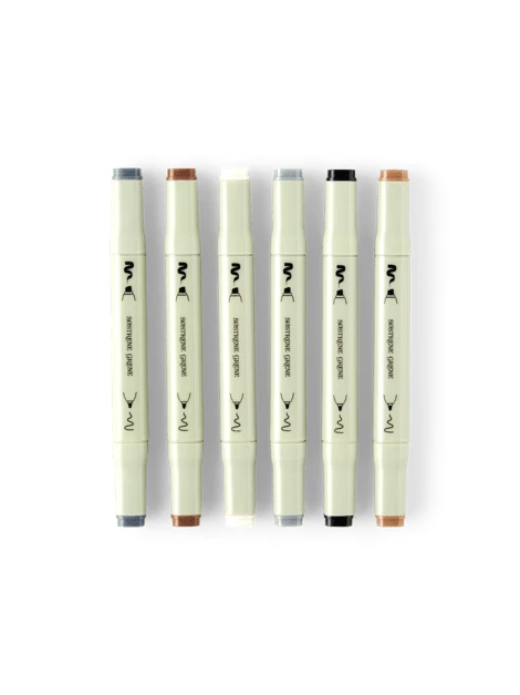 Marqueurs d’artiste | Doubles pointes. Lot de 6. | Multi