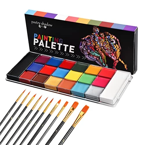 Cozlly 20 Couleurs Visage Corps Peinture Huile, Palette Maquillage Enfants, Peinture Corporelle Visage avec 10 Brosses, Maquillage Deguisement Visage pour Halloween Carnaval Pâques Cosplay