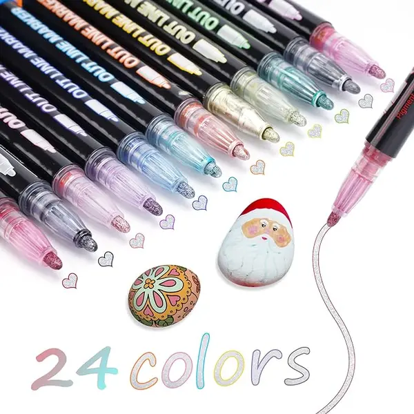 TEVILIK 24 Couleurs Stylo Marqueur, Magic Marker Feutres Paillettes, Magique Marqueur Metallique pour Scrapbooking, Peinture aux Oeufs, Cadeau Fille 4-12 Ans, Cadeau de Pâques pour Les Enfants