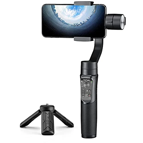 Stabilisateur Gimbal, Stabilisateur Smartphone pour iPhone Samsung Huawei de Chargement 280g avec APP Bluetooth Contrôle, Autonomie 12 Heures &amp; Re-Centre, Auto Focus &amp; Rotation Continue à 360°
