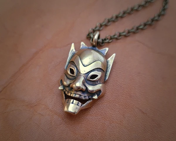 Mask Necklace Pendant Accessories Pin Brass and Silver