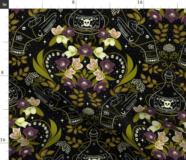 (L) Poisonous Hell-ebore Damask Fabric | Spoonflower