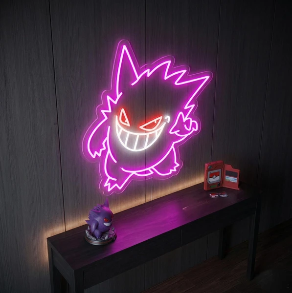 Néon Ectoplasma | Enseigne Lumineuse Pokémon Gengar | Décoration Murale Chambre Gamer Setup Streaming Cadeau Geek Manga