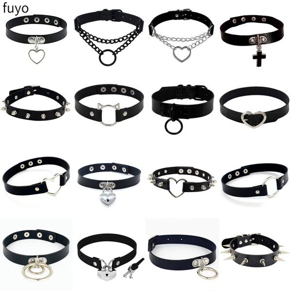 Collier ras du cou en cuir Pu pour femmes, Punk noir, Rivets gothiques, pendentif, Club de fête, Sexy, bijoux gothiques
