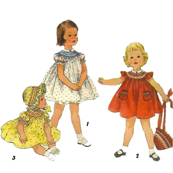 PDF - Patron de couture des années 1950, robe et bonnet smockés pour tout-petits - Poitrine 21" (53,3 cm - Imprimez instantanément à la maison