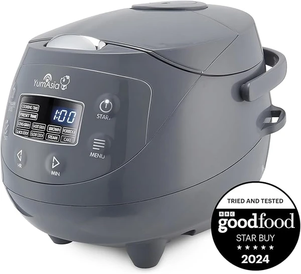 Yum Asia Panda Mini cuiseur à riz avec bol en céramique Ninja et logique floue avancée (3,5 tasses, 0,63 litre) 4 fonctions de cuisson du riz, 4 fonctions multicuiseur, 220-240V (Cobalt Grey)