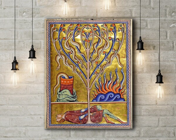 Premium Canvas Art Print of Aberdeen Bestiary: Salamanders. (12th Century Illuminated Medieval Manuscript)