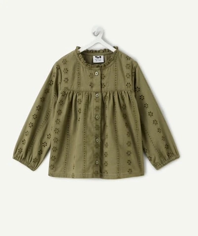 Blouse bébé fille kaki broderie