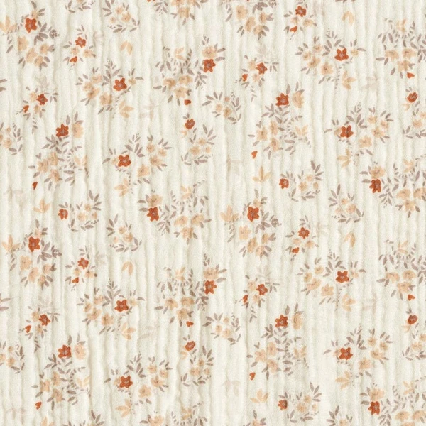 Tissu double gaze de coton Petites fleurs – écru - Idéal pour Décoration pour enfants