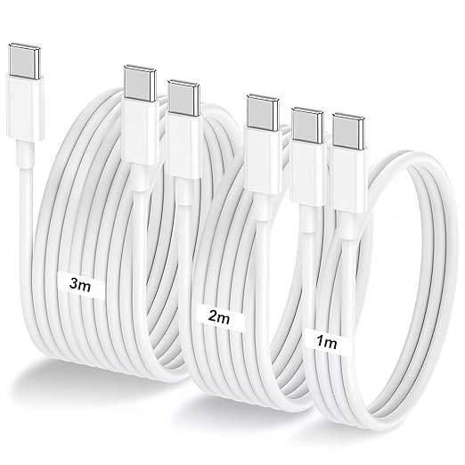 3 Pack USB-C to USB-C Cable 60W White 1M/2M/3M Fast Charging Cable for Apple MacBook Pro, iPad Pro, iPhone 15/15 pro, Samsung, Google Pixel, Fire Tablets, Kindle Paperwhite