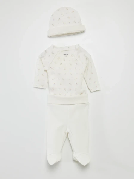 Ensemble body + pantalon avec pieds + bonnet - Blanc 'poussin'