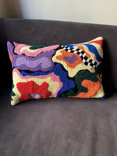 Housse d’oreiller à aiguille de poinçon touffue à la main • Housse de coussin brodée décorative • Fil de coton naturel • Tapis de décoration intérieure amusant • Cadeau pour ami