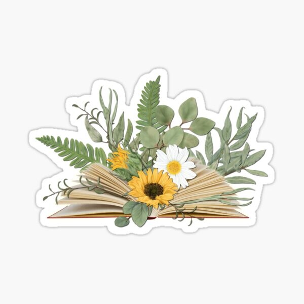 Livre ouvert avec des fleurs et des feuilles | Sticker
