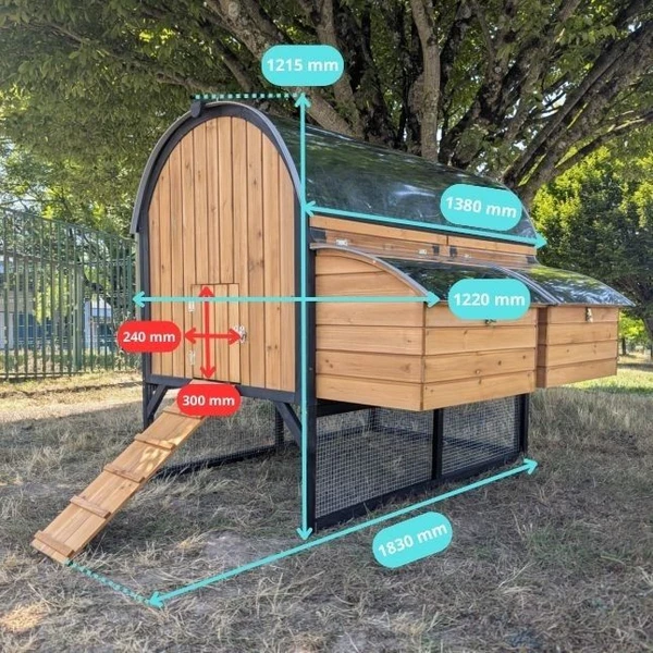 Poulailler Finlandais XL toit tôle isolé 8 à 12 poules avec extension parc grillagé