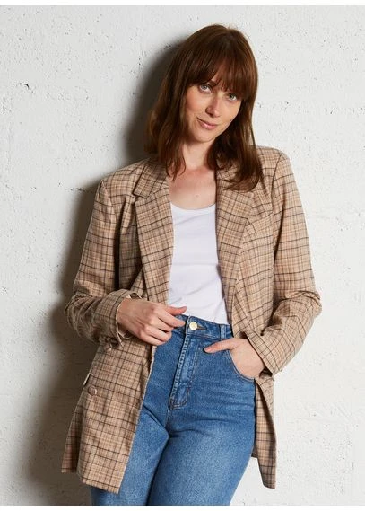 veste tailleur droite à carreaux | Multicolore