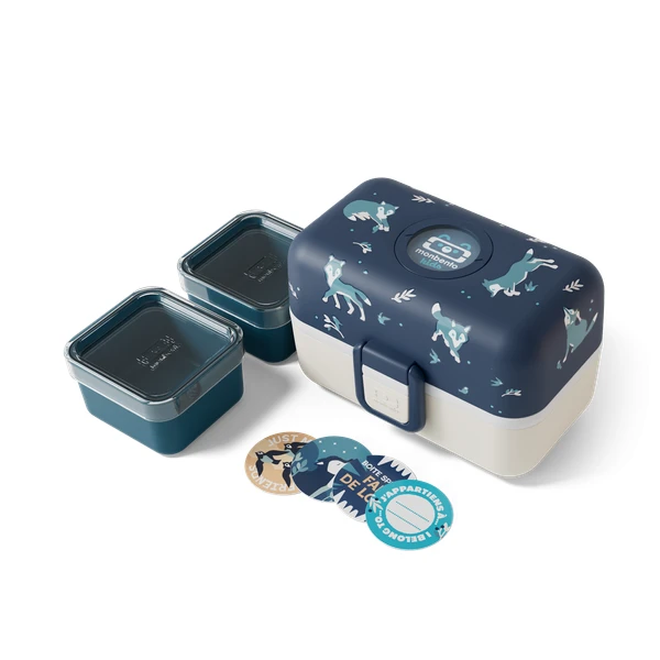 Tresor bleu Wolf - la boite repas enfant 3 compartiments au motif loup
