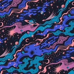 Space (neon blue) Fabric | Spoonflower