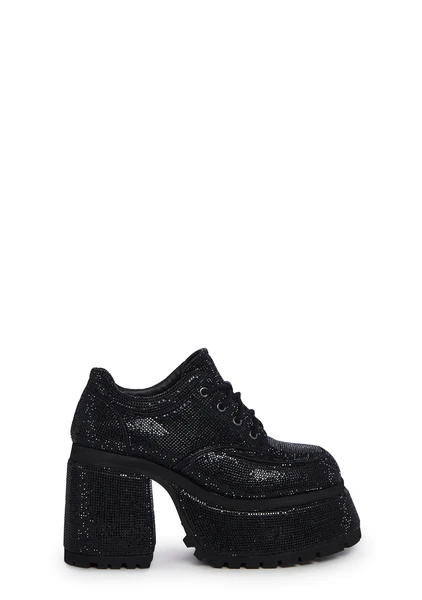 Current Mood Rhinestone Platform Oxfords - Black
