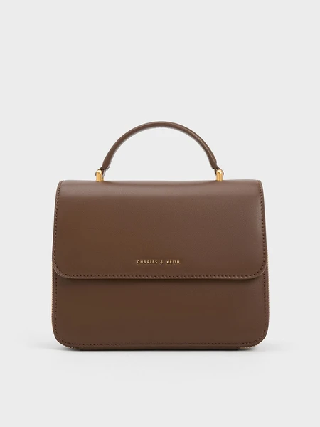 Sac à main à rabat frontal marron foncé | CHARLES & KEITH
